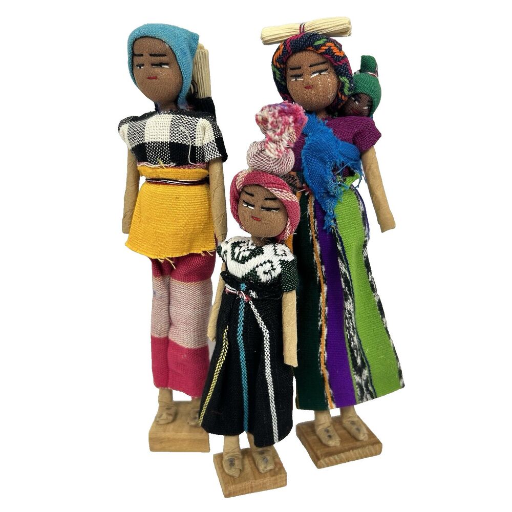 Guatemalan Vintage Handmade Worry Dolls Traditional Folk Art 7-9” Tall